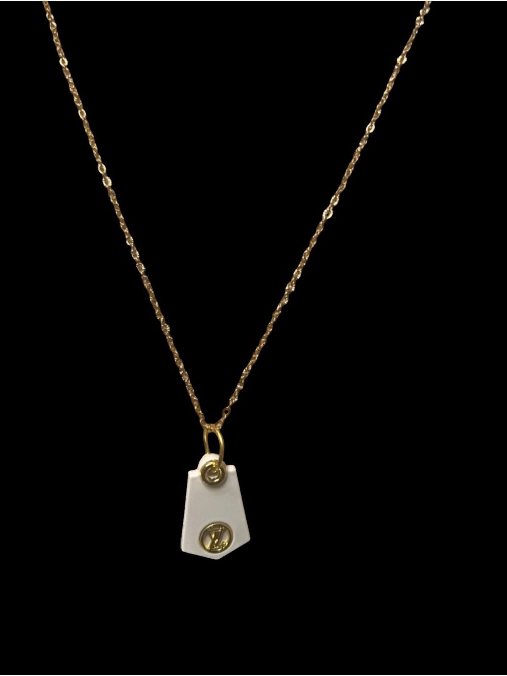 Gold Chain Necklace with White Pendant - Picture 2 of 10